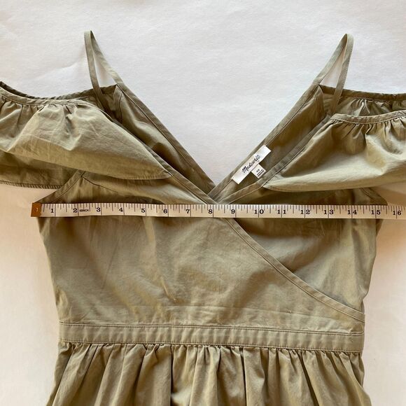 Madewell Khaki Tan Cold-Shoulder V-Neck V-Back Ruffle Wrap Style Dress Size 00 - Picture 11 of 12